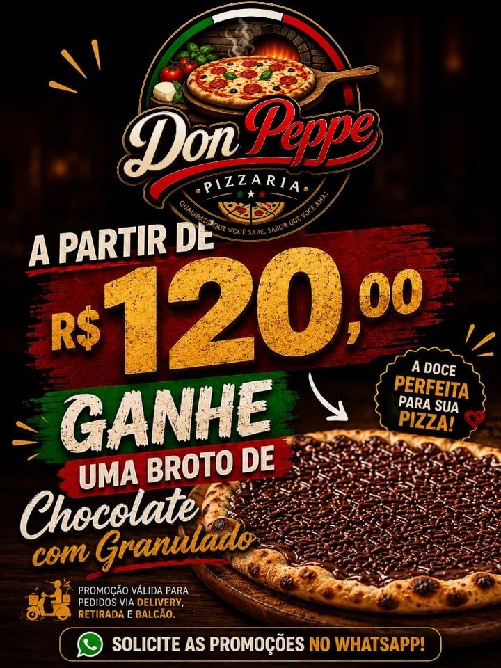 Promoção: pedidos a partir de R$ 120,00 ganham uma broto de chocolate com granulado